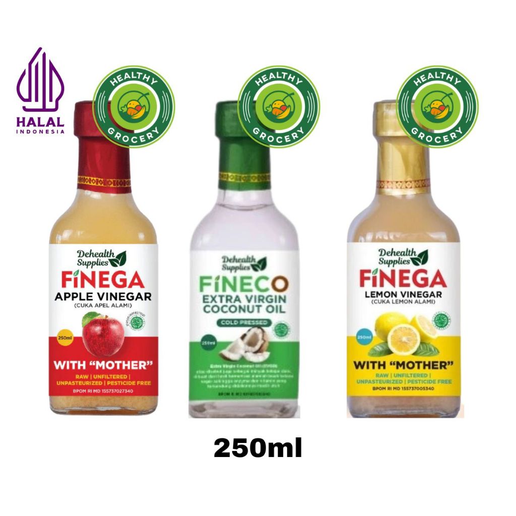 

Fineco Extra Virgin Coconut Oil 250ml / Finega Cuka Lemon 250ml / Finega Cuka Apel 250ml