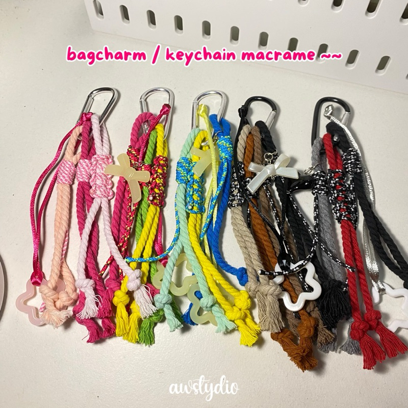 GANTUNGAN TAS/KUNCI CARABINER ~~ TALI MACRAME TALI PRUSIK PITA LOVE