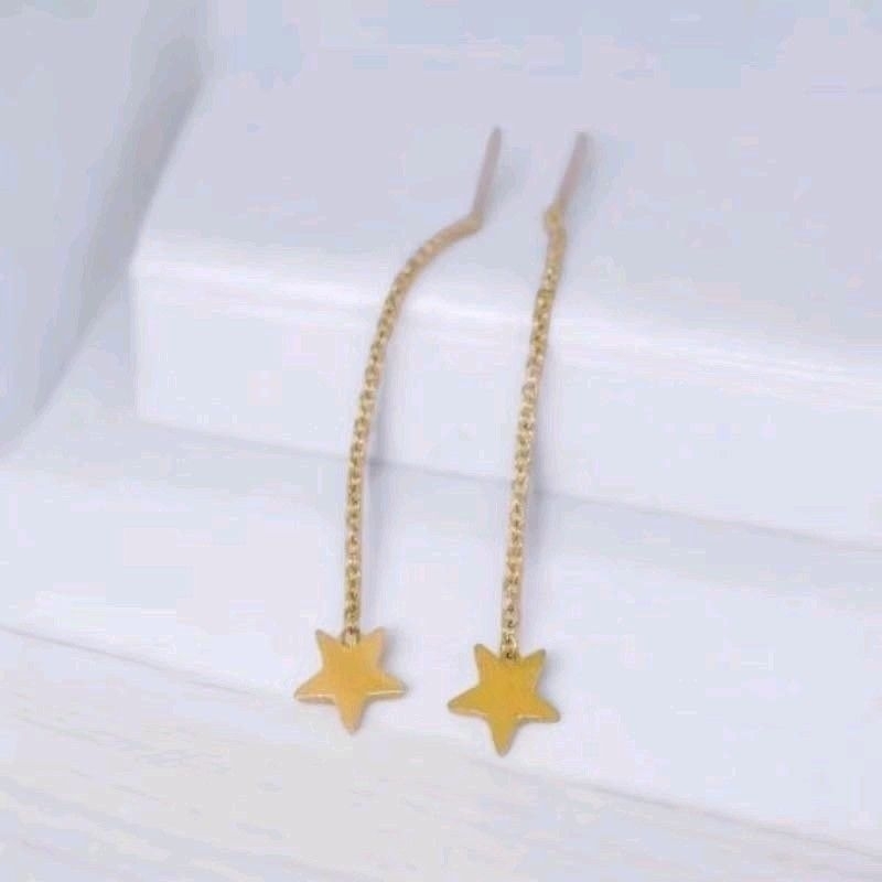anting titanium anti karat tidak luntur motif bintang polos panjang