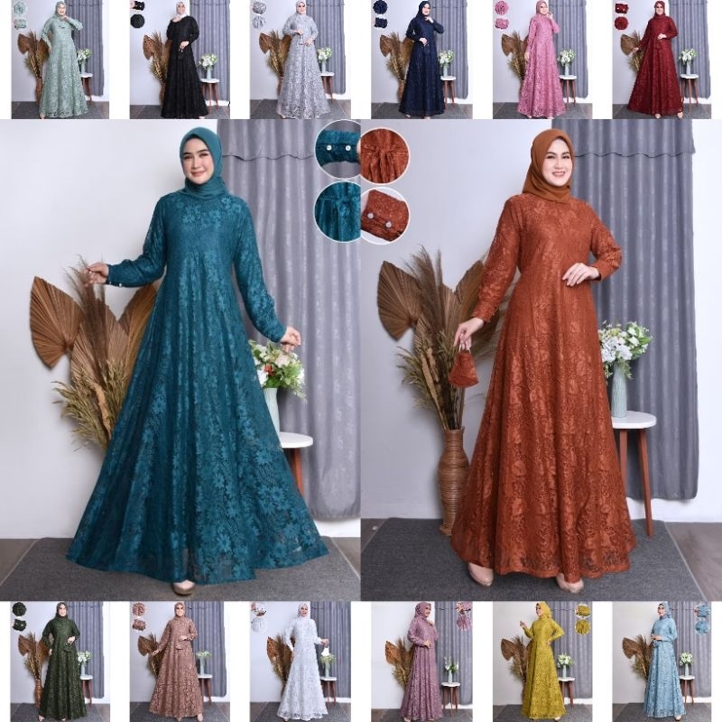 BAJU DRESS GAMIS BUSUI BRUKAT BROKAT PESTA KONDANGAN LEBARAN TISYA M L XL XXL 3XL JUMBO POLOS WARNA 