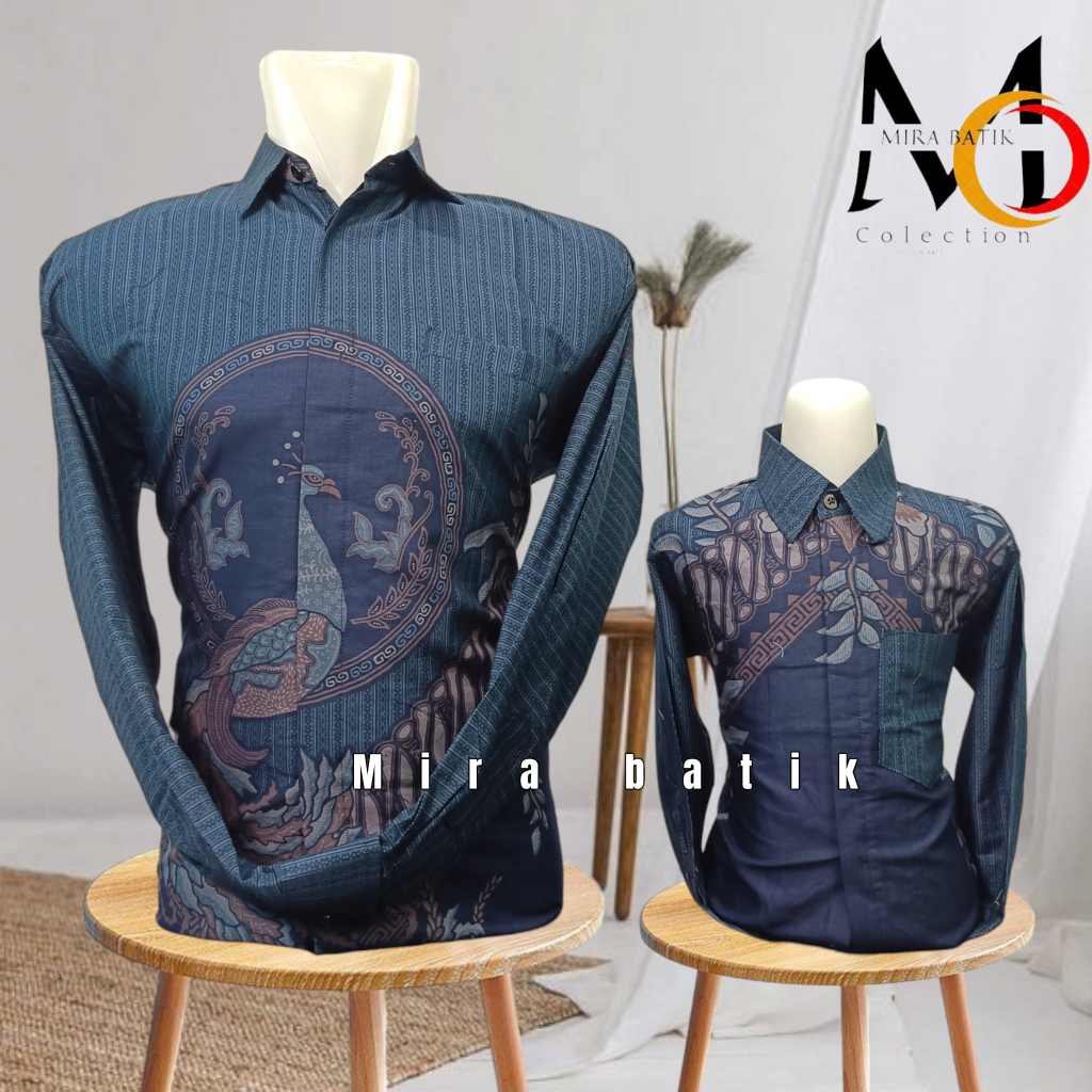 batik lasem biru navy couple ayah anak / batik couple ayah anak laseman biru navy motif merak elegan