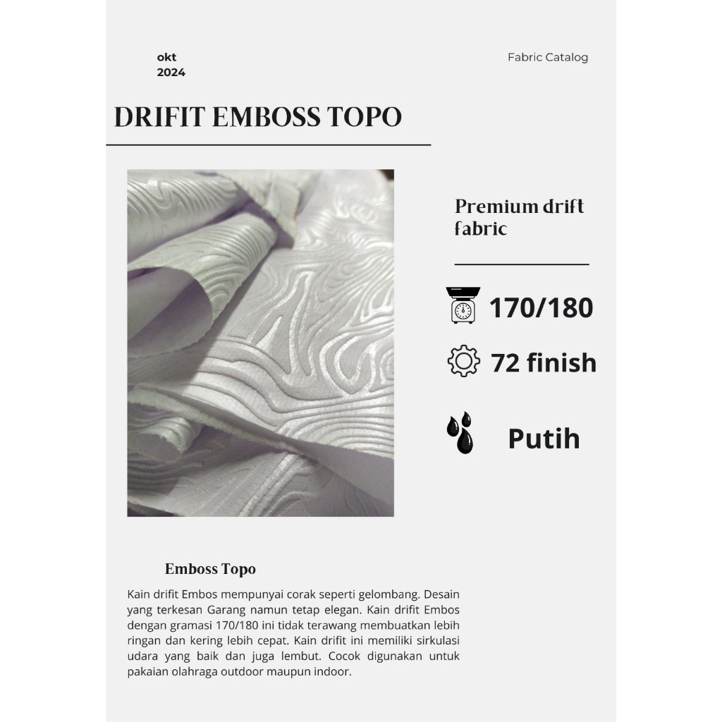 Bahan Dryfit Embos Topo Gramasi 170-180 25KG (1 roll)