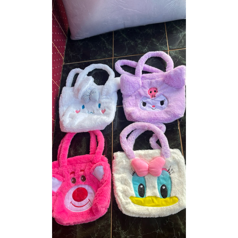 tas bulu karakter lucu, tas jinjing lucu anak perempuan lucu