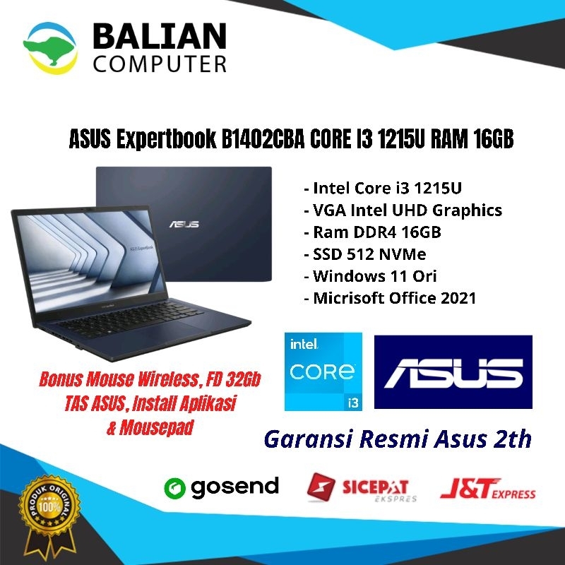 Asus Expertbook B1402 Core i3 1215U Ram 8GB SSS 512GB Windows 11 Garansi Resmi asus