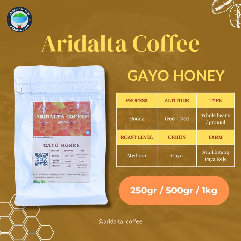 

Kopi Arabika Gayo Honey ARIDALTA Coffee - Biji Bubuk Arabica Coffee