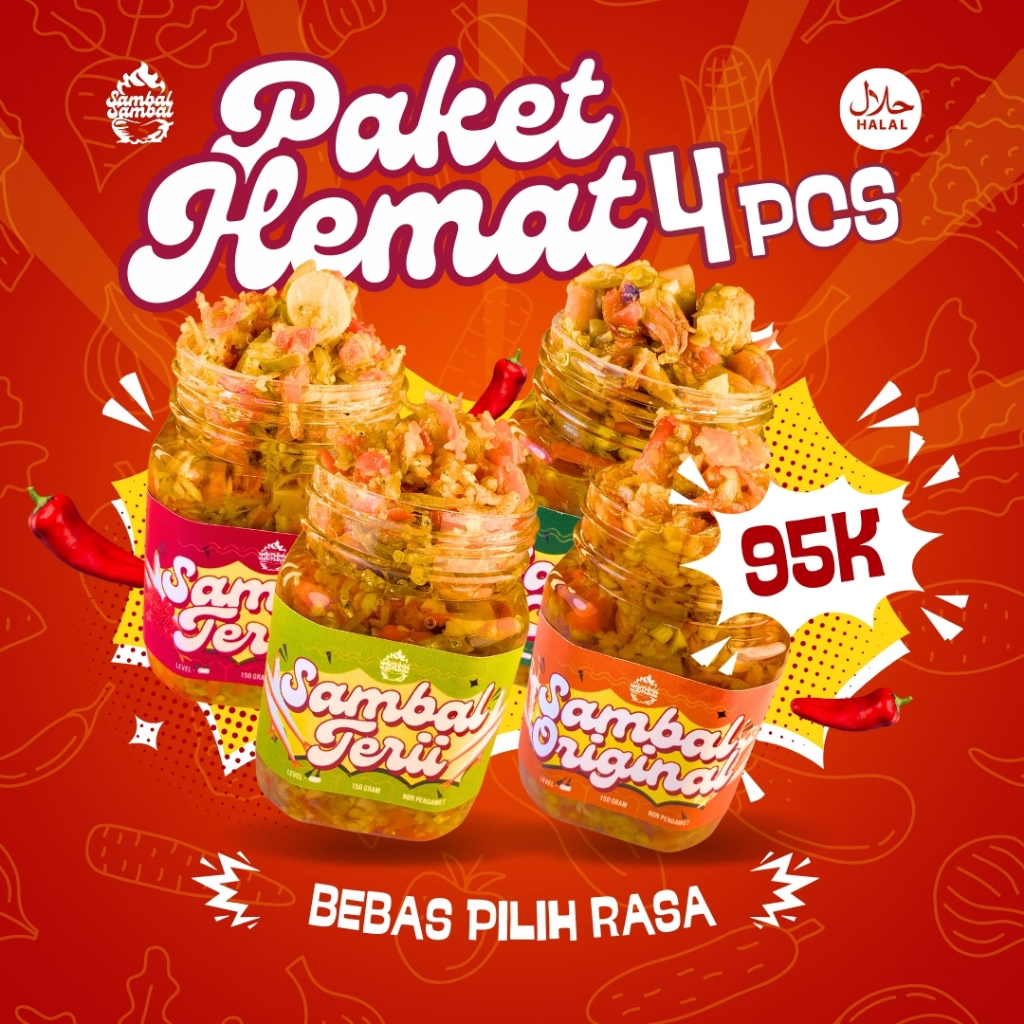 

Sambal Sambal - Paket Hemat 4 Pcs 150 Gram Olahan Sambal Pedas Gurih Siap Makan, Banyak Varian Rasa
