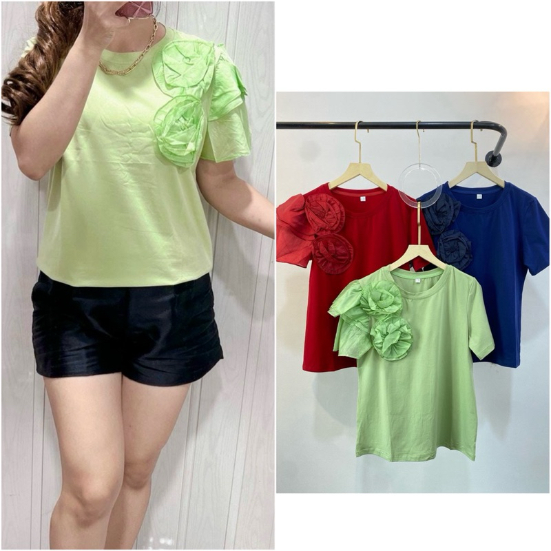 Foria 8229 top atasan kaos wanita korea merah putih hijau natal