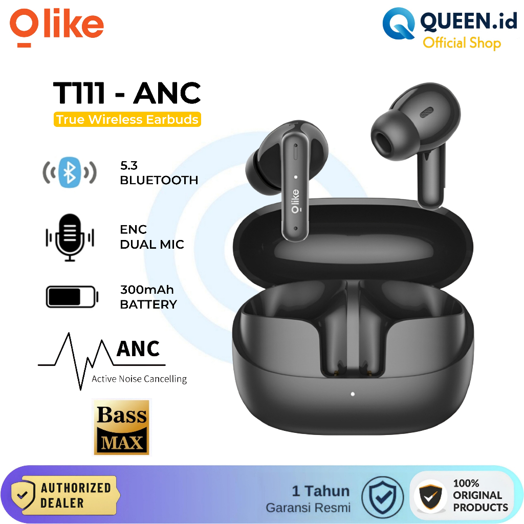 Olike T111 TWS True Wireless Earbuds Headset Bluetooth 5.3 ENC ANC Dual Mic Earphone Bass Max T111NC