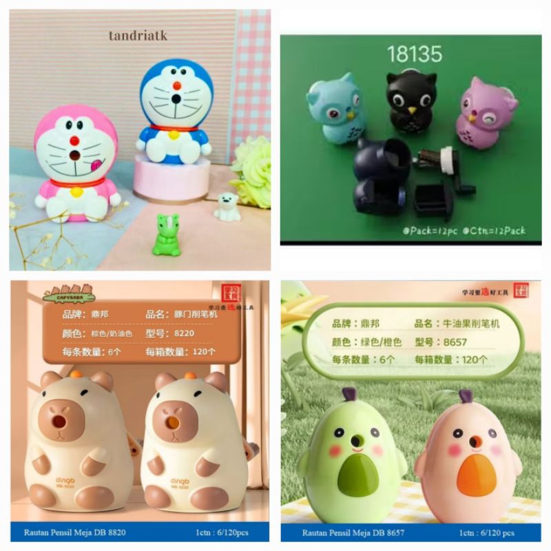 

[FREE BUBBLE+DUS] Serutan Rautan Meja Putar Duduk Fancy Doraemon 8803 OWL Burung Hantu alpukat avacado capybara Rabbit kelinci