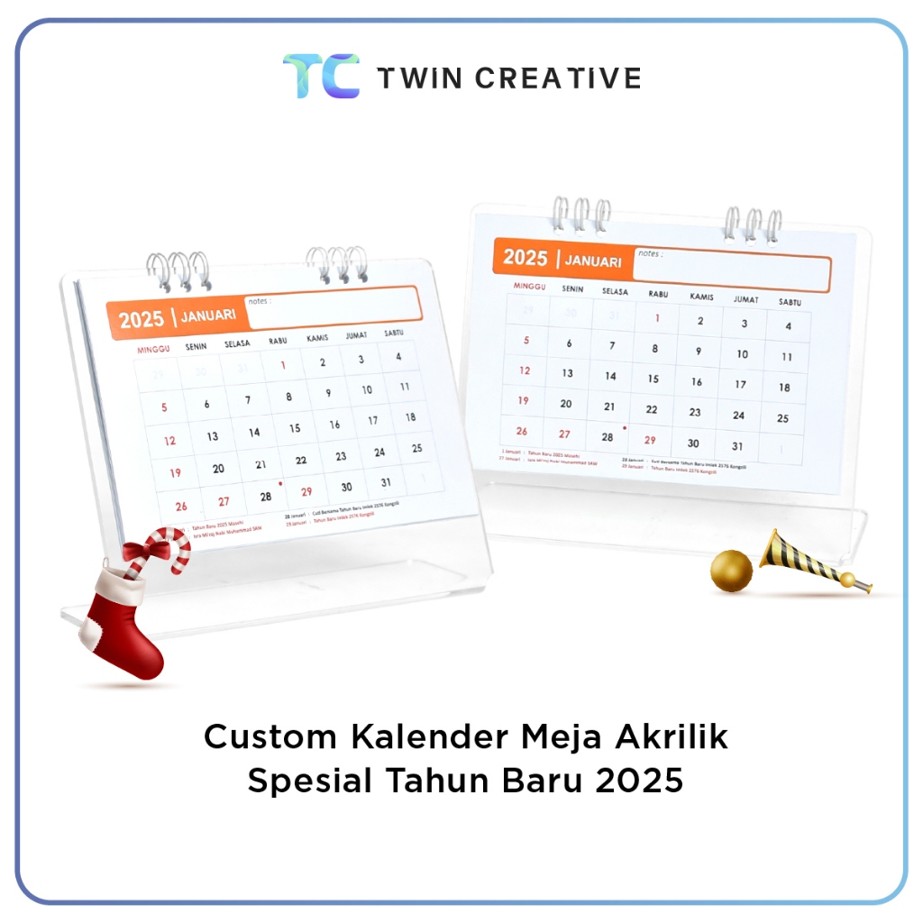 

Kalender Meja Akrilik Spesial Tahun Baru 2025 Souvenir & Dekorasi Meja Kerja Estetik - Custom Desain Kalender Akrilik