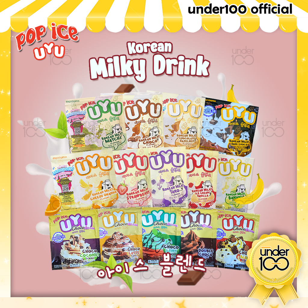 

❤ Under100 ❤ POP ICE UYU Renceng Isi 10 Sachet Korean Milky Choco | Matcha | Banana | Minuman Bubuk | HALAL BPOM