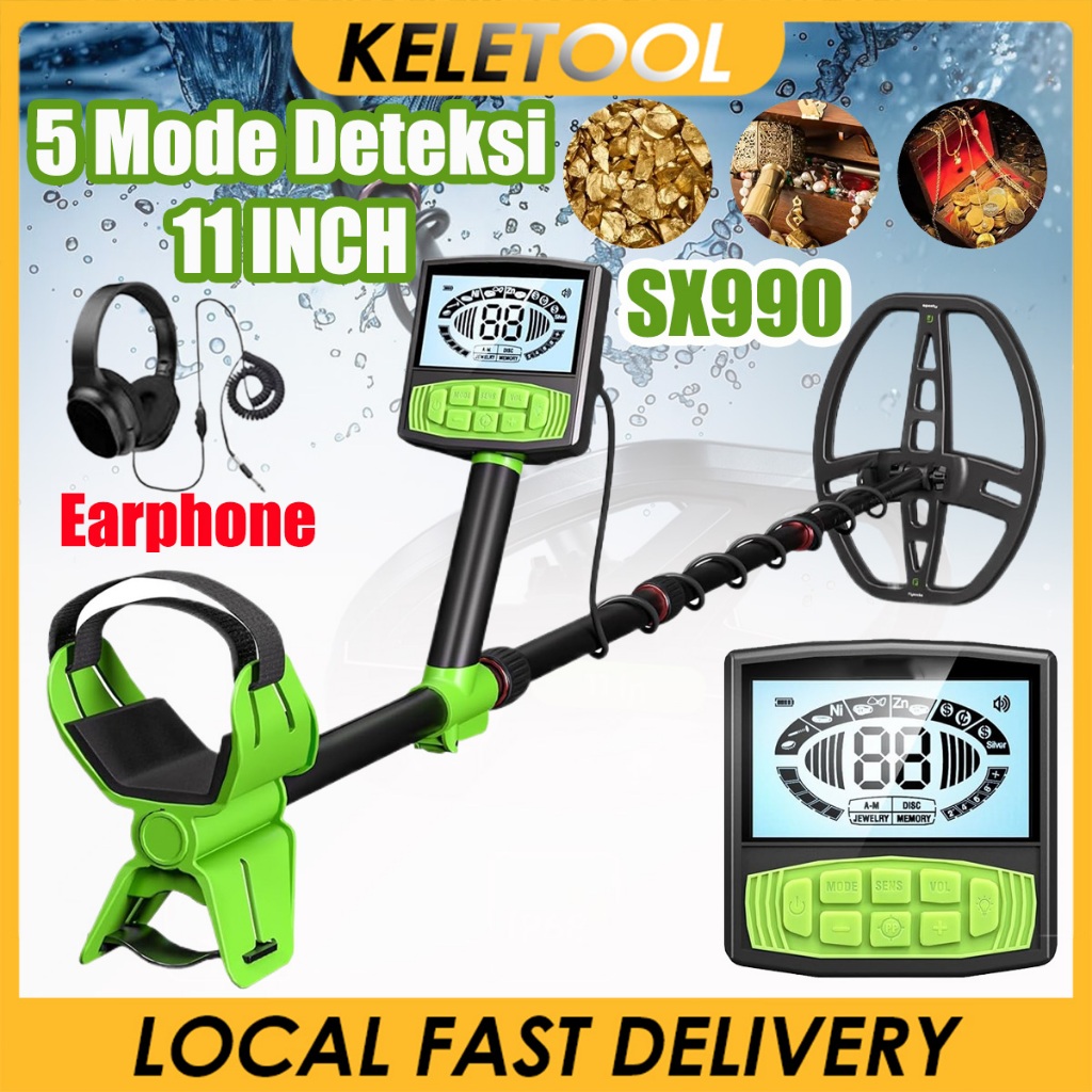 SX990 11” Coil Alat Pendeteksi Logam Emas Original Metal Detector Pencari Emas Harta Karun Profesion