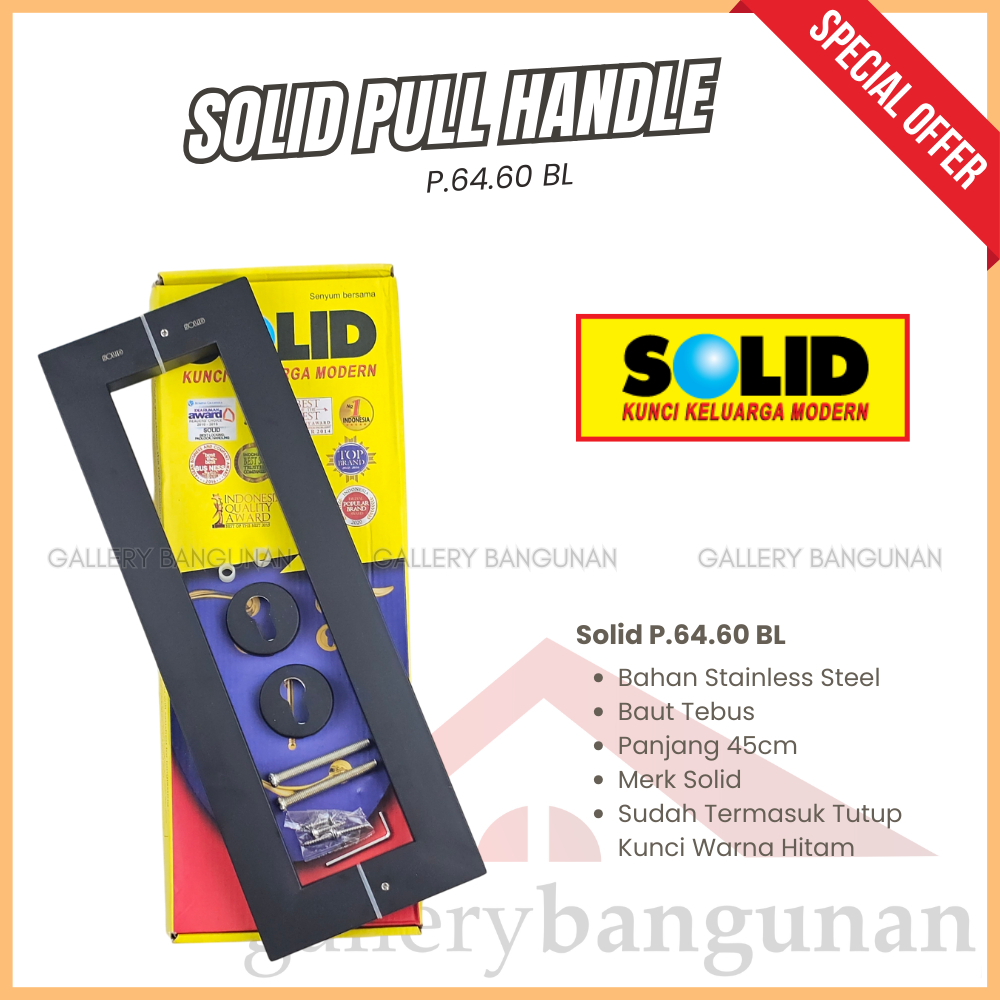 Handle 45cm P.64.60 BL Black Hitam Solid Handel Pintu Rumah Kamar Hendel Gagang Tarikan Pull Handle 