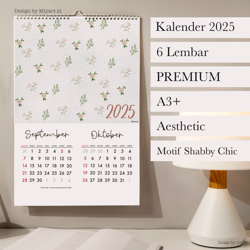 

Kalender Dinding Motif Shabby Chic 2025 | Kalender 2025 Lengkap | Kalender Aesthetic | Kalender Murah | Kalender Elegan