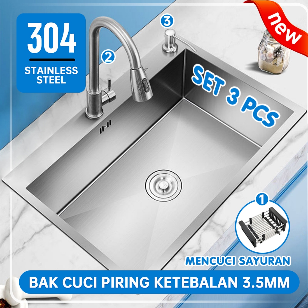 Wastafel Pencuci Piring Stainless Steel Modern Kitchen Sink Bak Cuci Piring 2 Lubang- Zink Cuci Piri