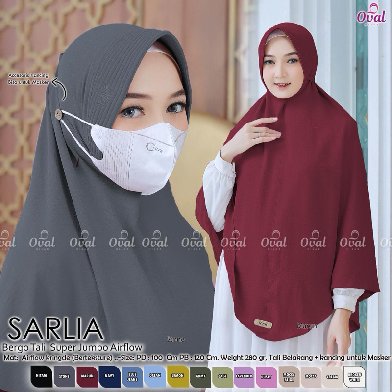 Sarlia Bergo Tali Original Oval Hijab Super Jumbo Jilbab Crinkle Airflow Hijab Instan Bergo Tali Ova