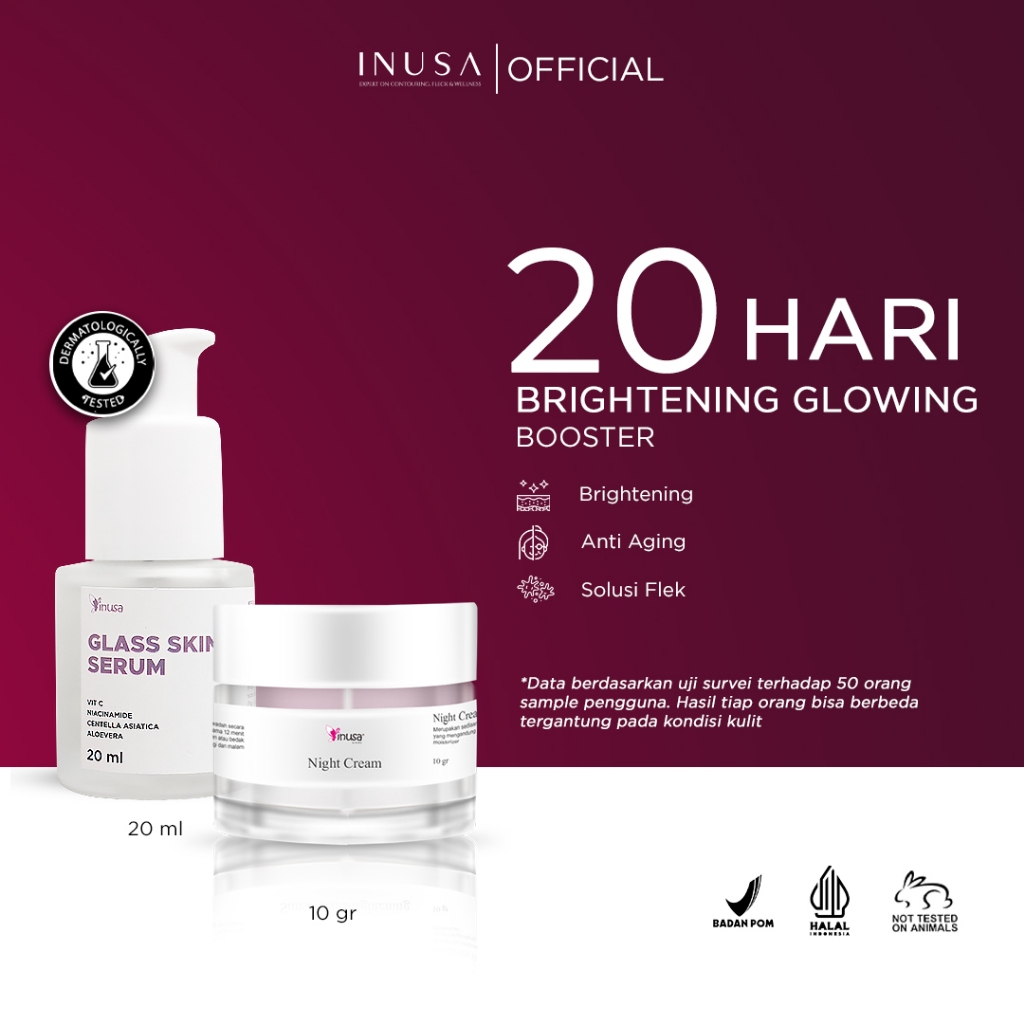 Inusa Combo Glow Up Series Paket Booster Pencerah kulit BPOM Night Cream dan Serum