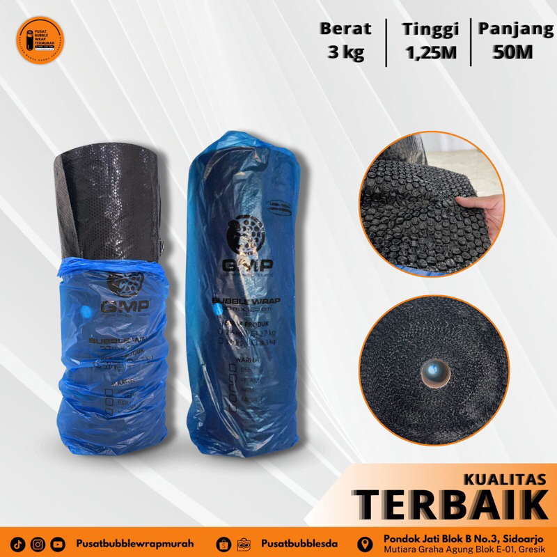 

Bubble Wrap GMP Hitam dan Bening Ukuran 1.25mx50m Bubble Wrap Roll Kualitas Bagus Harga Termurah
