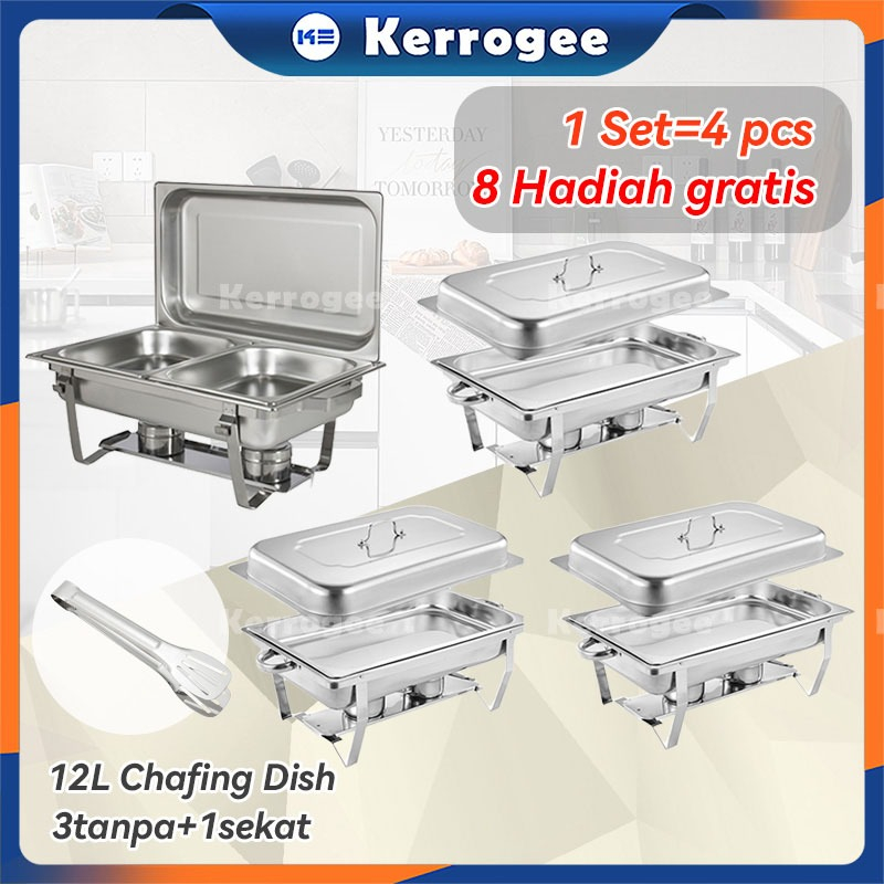 (8Hadiah gratis)Prasmanan Jumbo Paket 4 Set 12L Chafing Dish double dengan Stainless Steel kotak kot