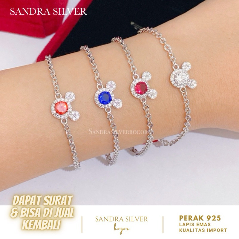 Gelang Dewasa Mickey Perak 925 Lapis emas putih
