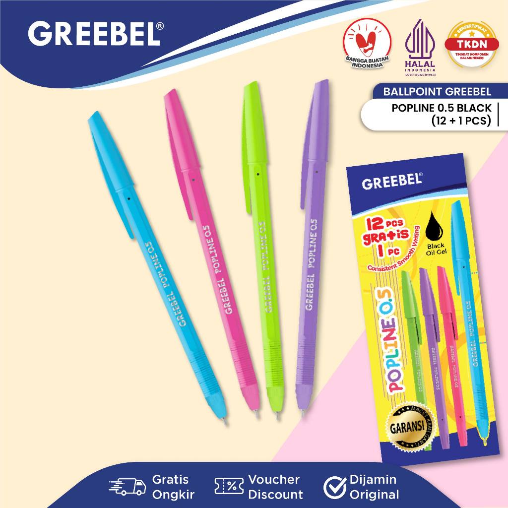 

365 Pulpen Greebel / Pulpen Set Alat Tulis / Pena Set / Greebel Ball Pen Popline 0.5 Black (12+1)