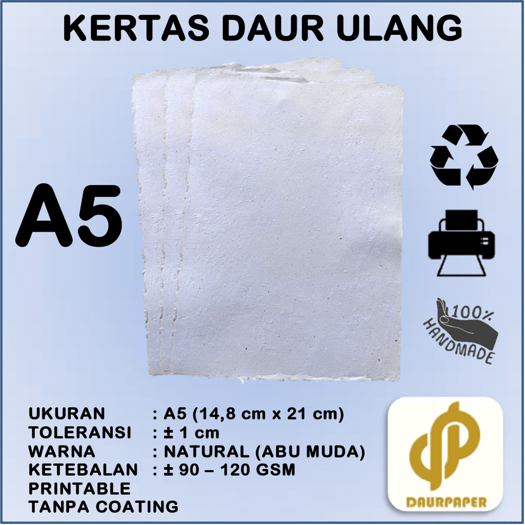 

DAURPAPER Kertas Daur Ulang Recycle Paper Artic Printable A5 Warna Natural Abu Muda