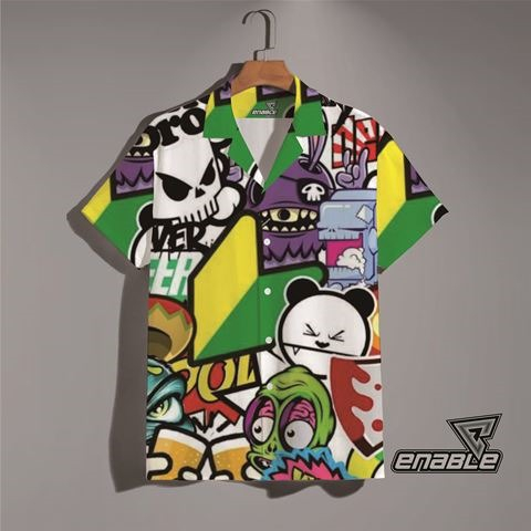 ENABLE - Baju Kemeja Full Print Motif Abstrak Full Color - Kemeja Pria Wanita KUALITAS PREMIUM - Baj