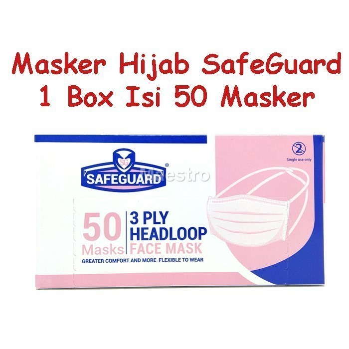 Masker SAFEGUARD by SENSI Mask 3 Ply isi 50 pcs hijab / headloop