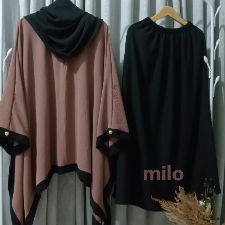one set abaya tunik set rok plus pashmina setelan wanita all size ukuran jumbo