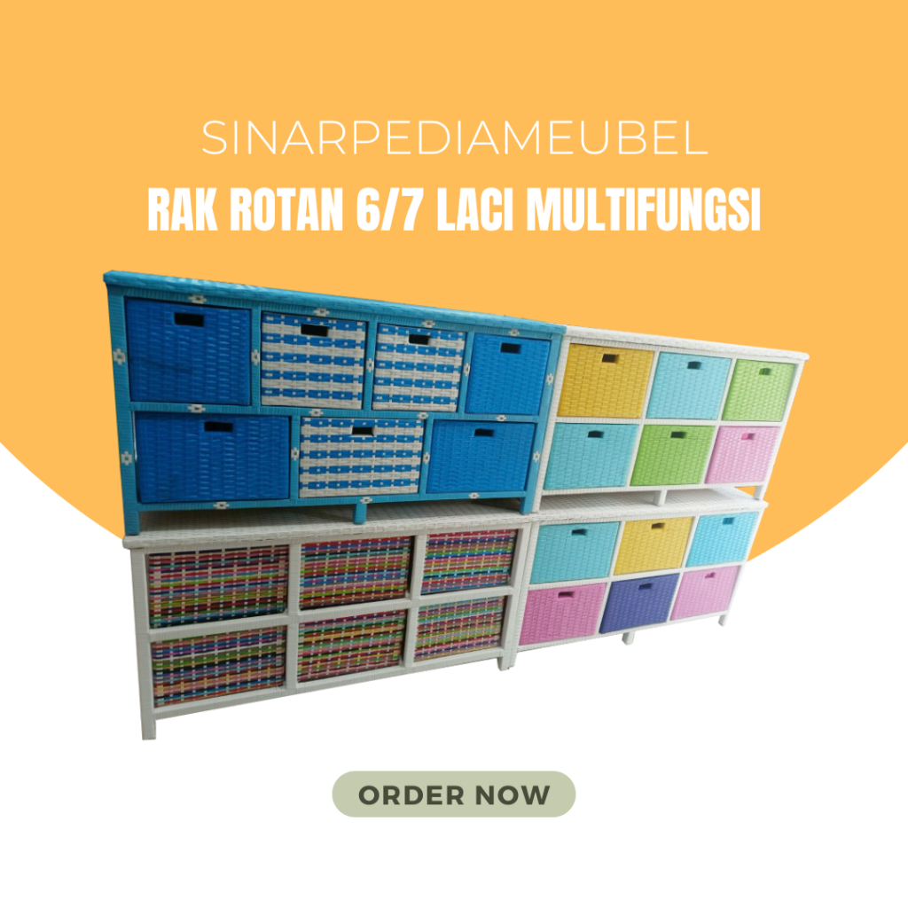 rak tv laci serbaguna rotan sintetis isi 6 laci/lemari rotan sintetis/lemari baju anak