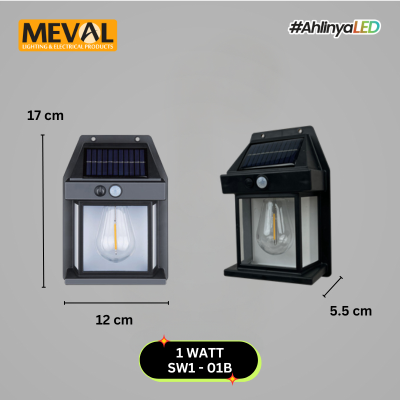 MEVAL Solar Wall Lamp Lampu dinding LED tenaga surya plus sensor - 1 Watt dan 2 Watt Outdoor