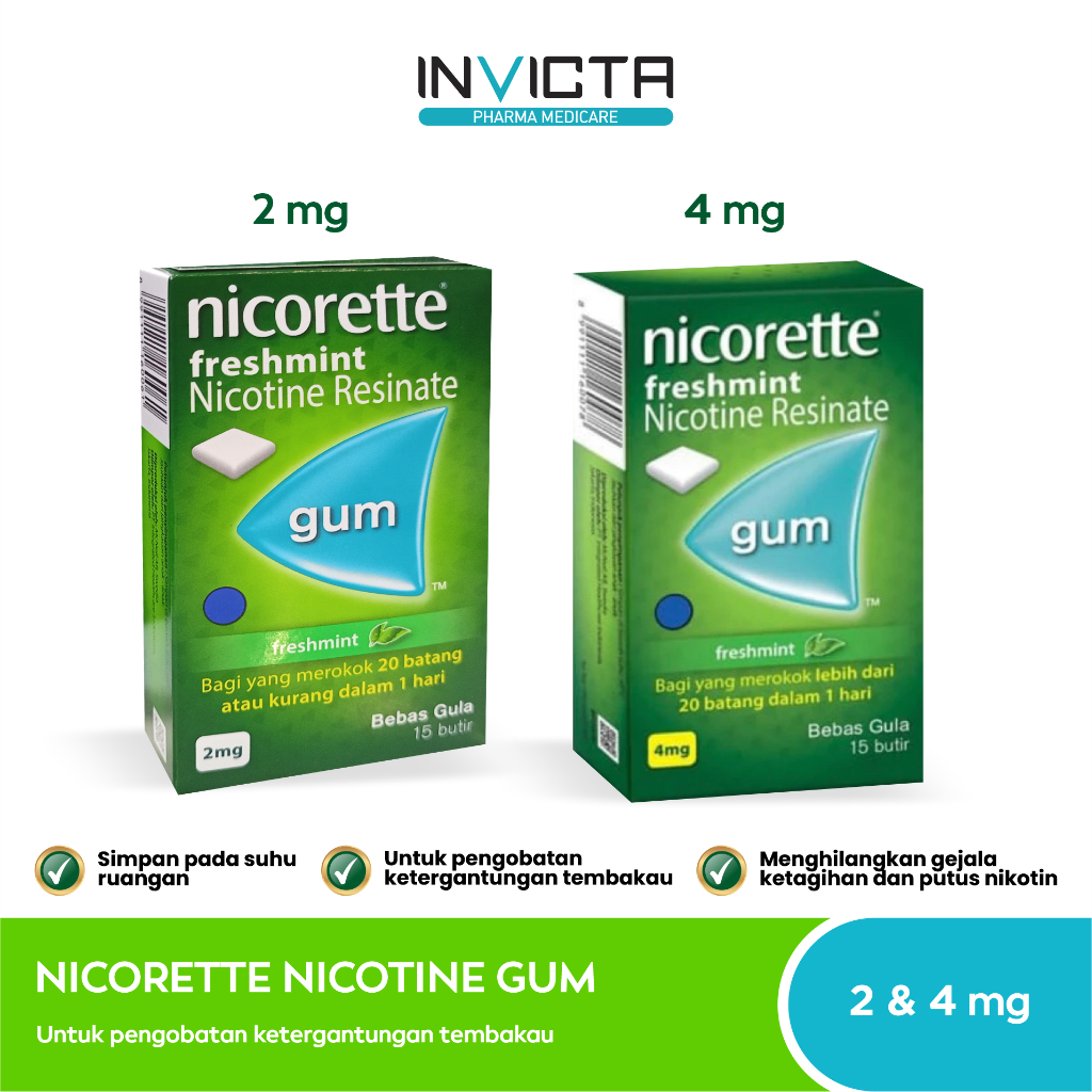 

Nicorette Nicotine Gum ( permen berhenti merokok ) - Box Isi 15 Pcs