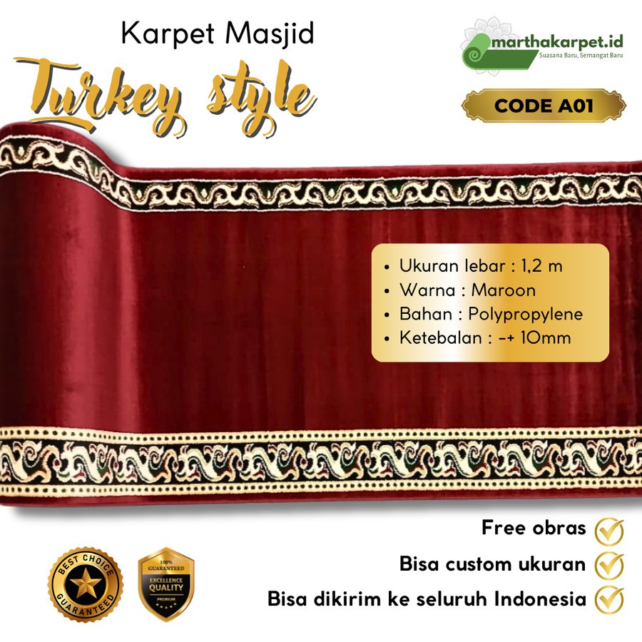 Karpet Masjid Sajadah Mushola Turki Style Tebal Per Roll 30 M