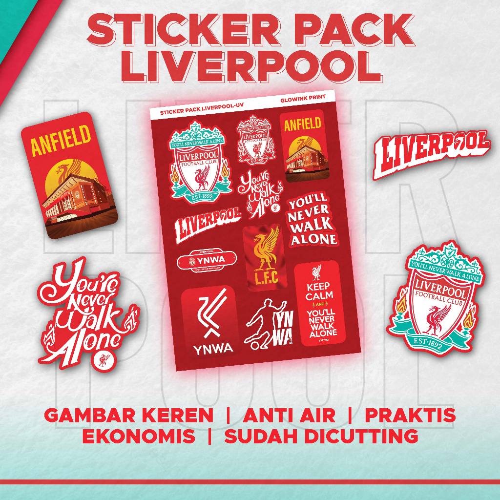 

Sticker Pack Liverpool, Sticker Mobil Motor, Sticker Hiasan, Sticker Bola, Anti Air, Ukuran A5