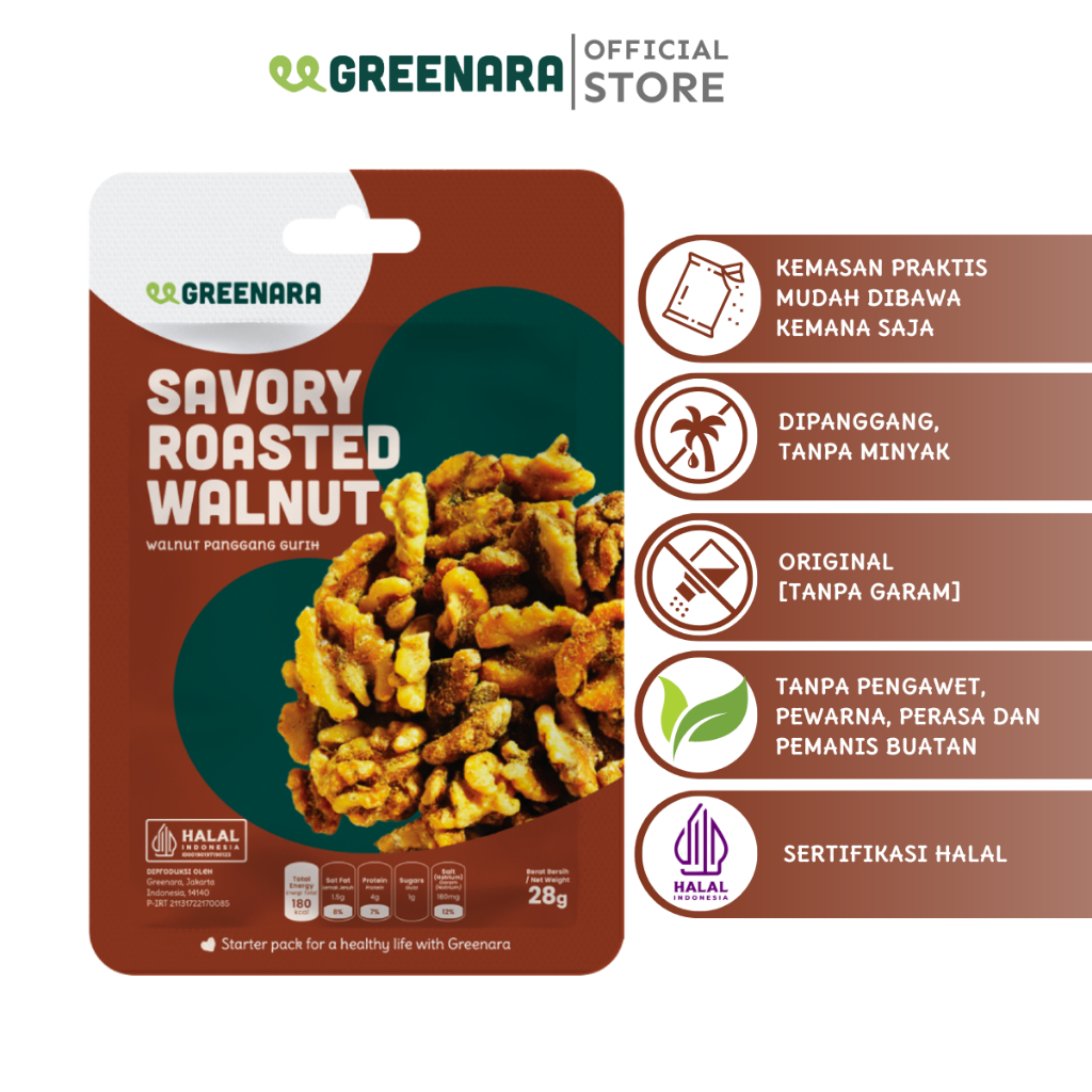 

Greenara One Serving Savory Roasted Walnut 28g / Kacang Walnut