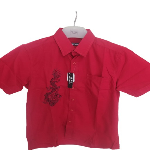 Kemeja Imlek Merah Bordir Naga Lengan Pendek 1006