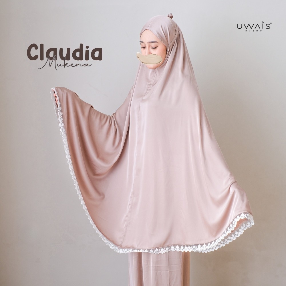 Uwais Hijab Claudia Mukena Syari – Mukena Polos Elegan Bahan Adem Tidak Nerawang, Instan