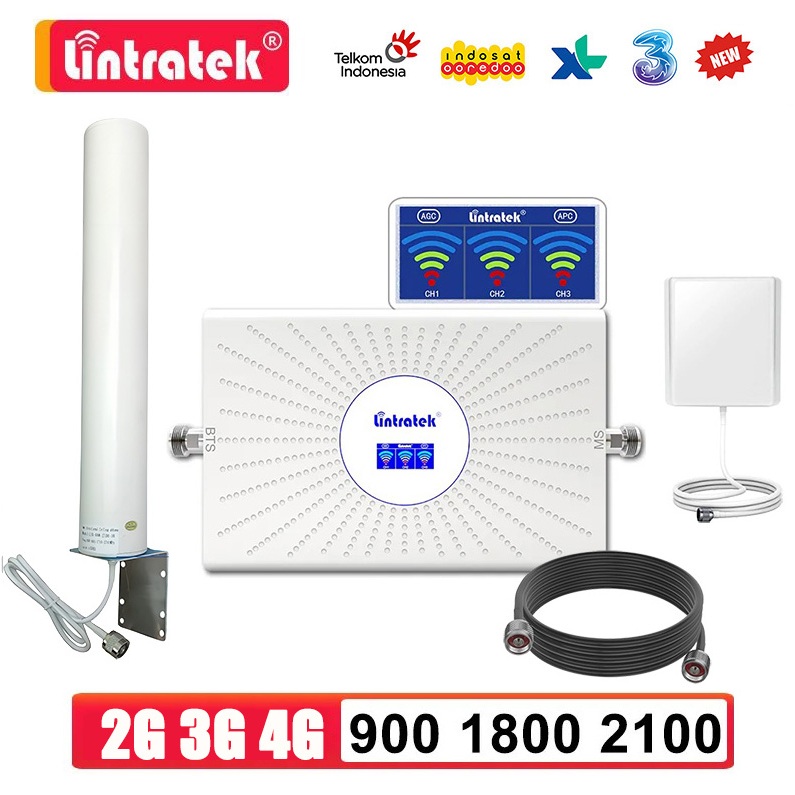 Lintratek Penguat seluler 3-Band 2G 3G 4G  Penguat Sinyal Modem WIFI  Repeater Sinyal Ponsel 70dB AL