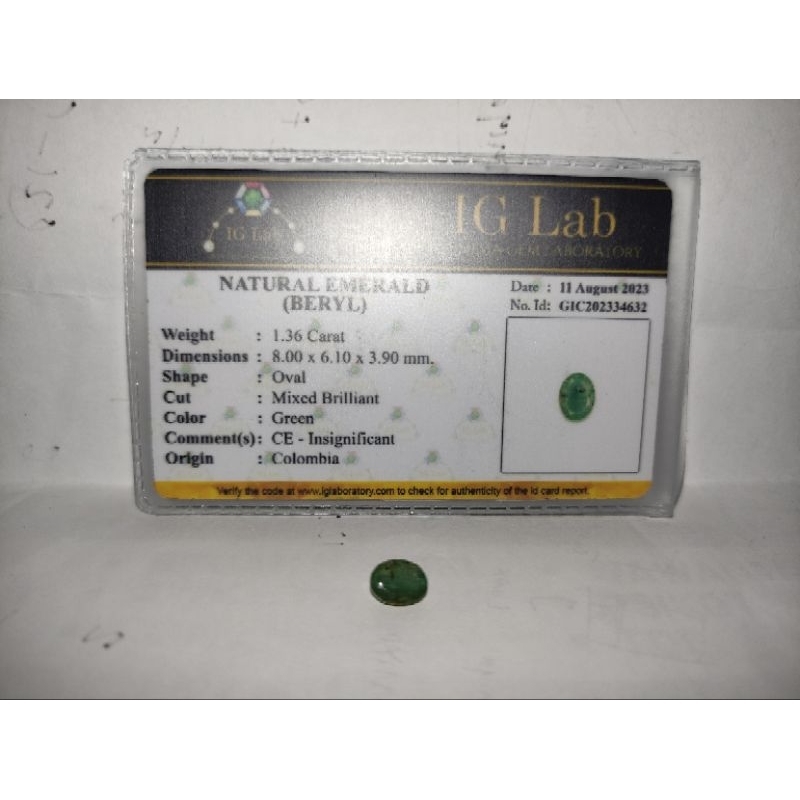 Natural Emerald (Berryl) Colombia, CE - Insignificant plus Memo IG lab