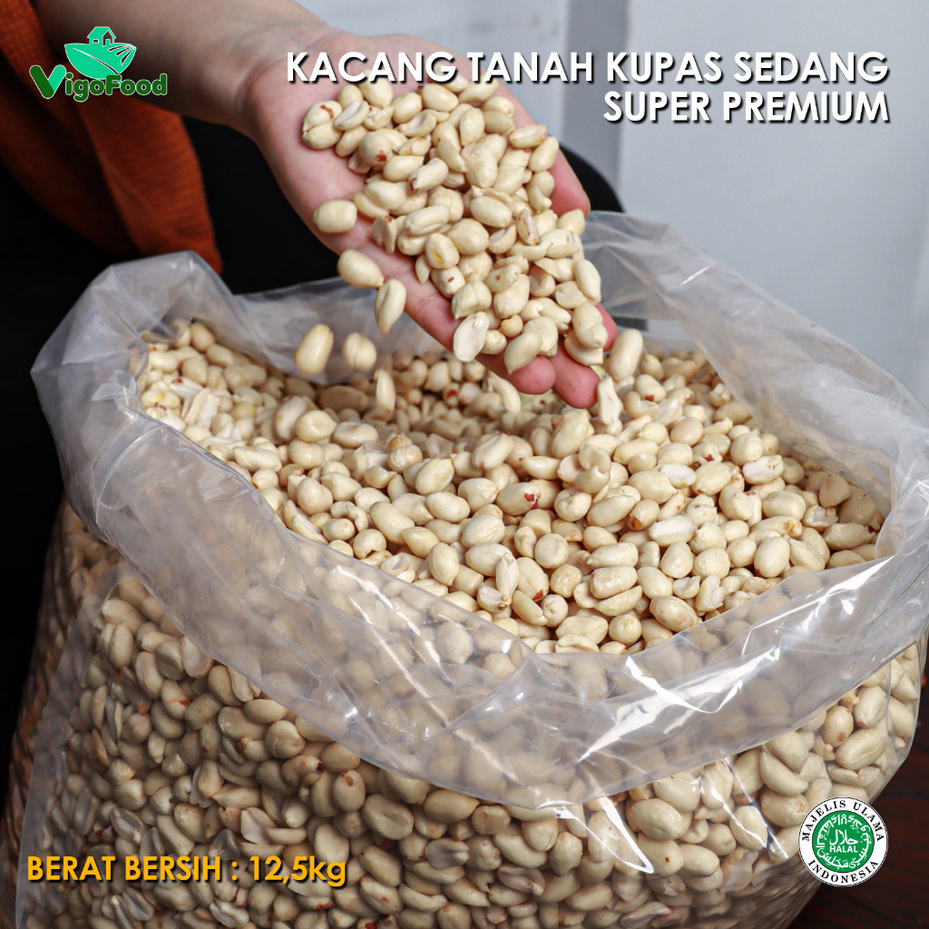 

KACANG TANAH KUPAS (SEDANG) GRADE IMPORT BY VIGOFOOD / PEANUTS KEMASAN 1 SAK KARUNG 12,5 KG / 25 KG