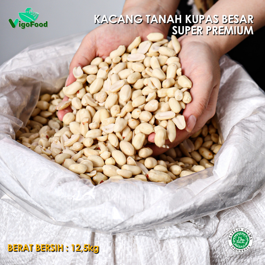 

KACANG TANAH KUPAS ( BESAR ) GRADE IMPORT BY VIGOFOOD / PEANUTS KEMASAN 1 SAK KARUNG 25 KG / 12,5 KG