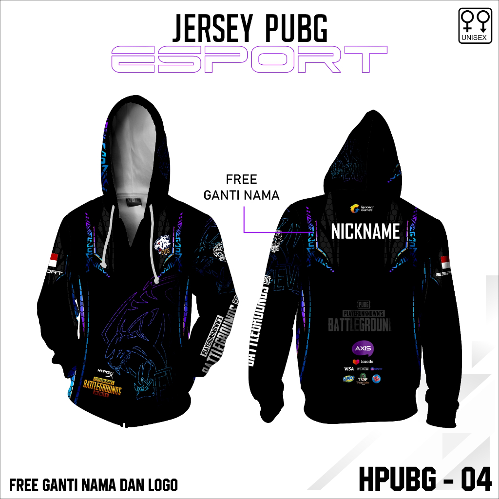 Jersey hoodie zipper esport baju game evos pubg lengan panjang