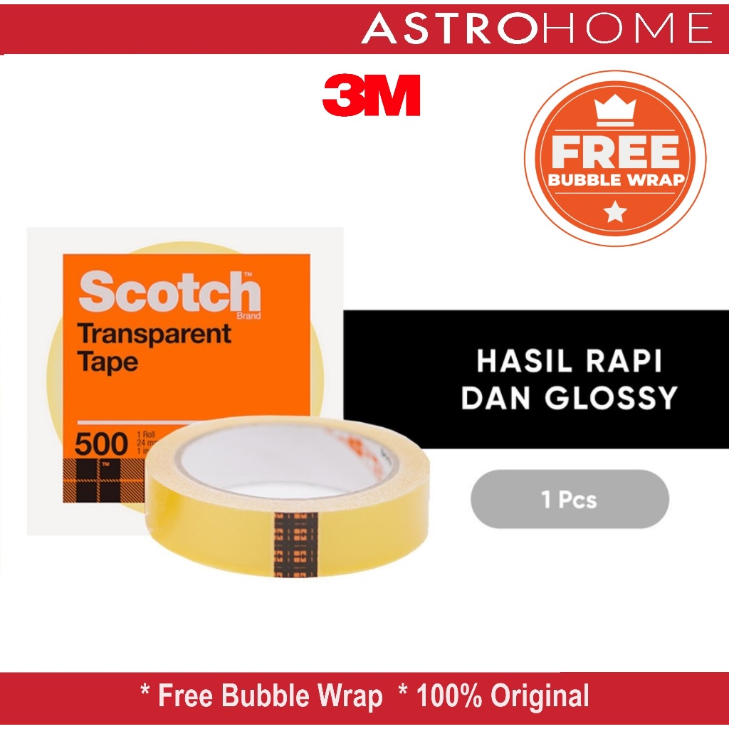 

Isolasi Selotip Lakban Bening Transparan Scotch 3M Transparent Tape 500 L (1 Inc x 72 Y / 24 mm x 66 M)