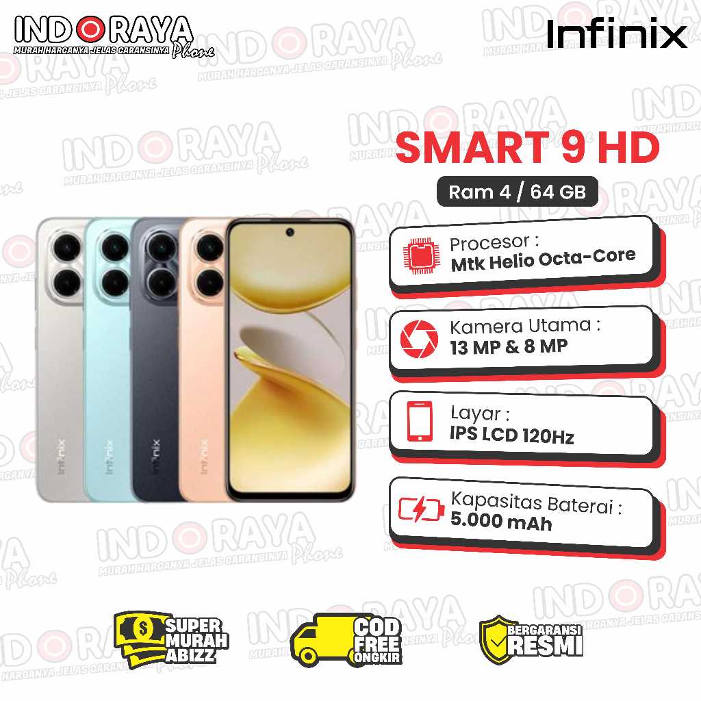 Infinix Smart 9 HD 4/64 GB Up to 8GB Extended RAM 6.7 inch 90Hz Punch Hole Display Helio Octa Core 5
