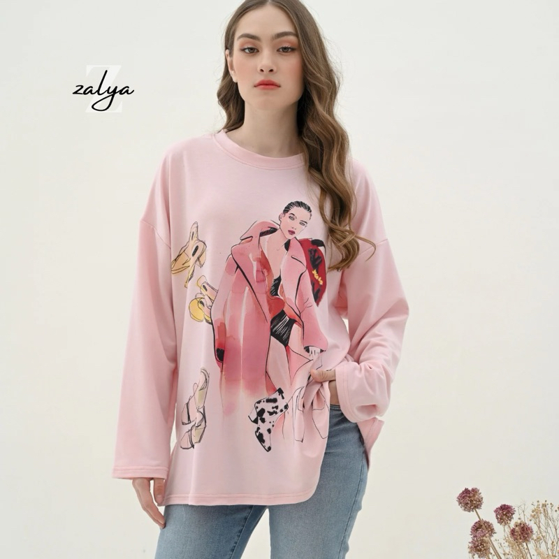 ZALYA - zara girl slit pink pastel oversized sweater babyterry premium