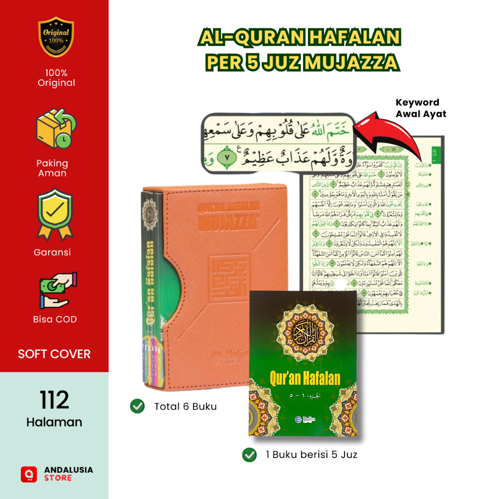 Alquran Hafalan Mujaza per 5 Juz Rubu Ukuran A6 dengan Box Kulit Halim Quran