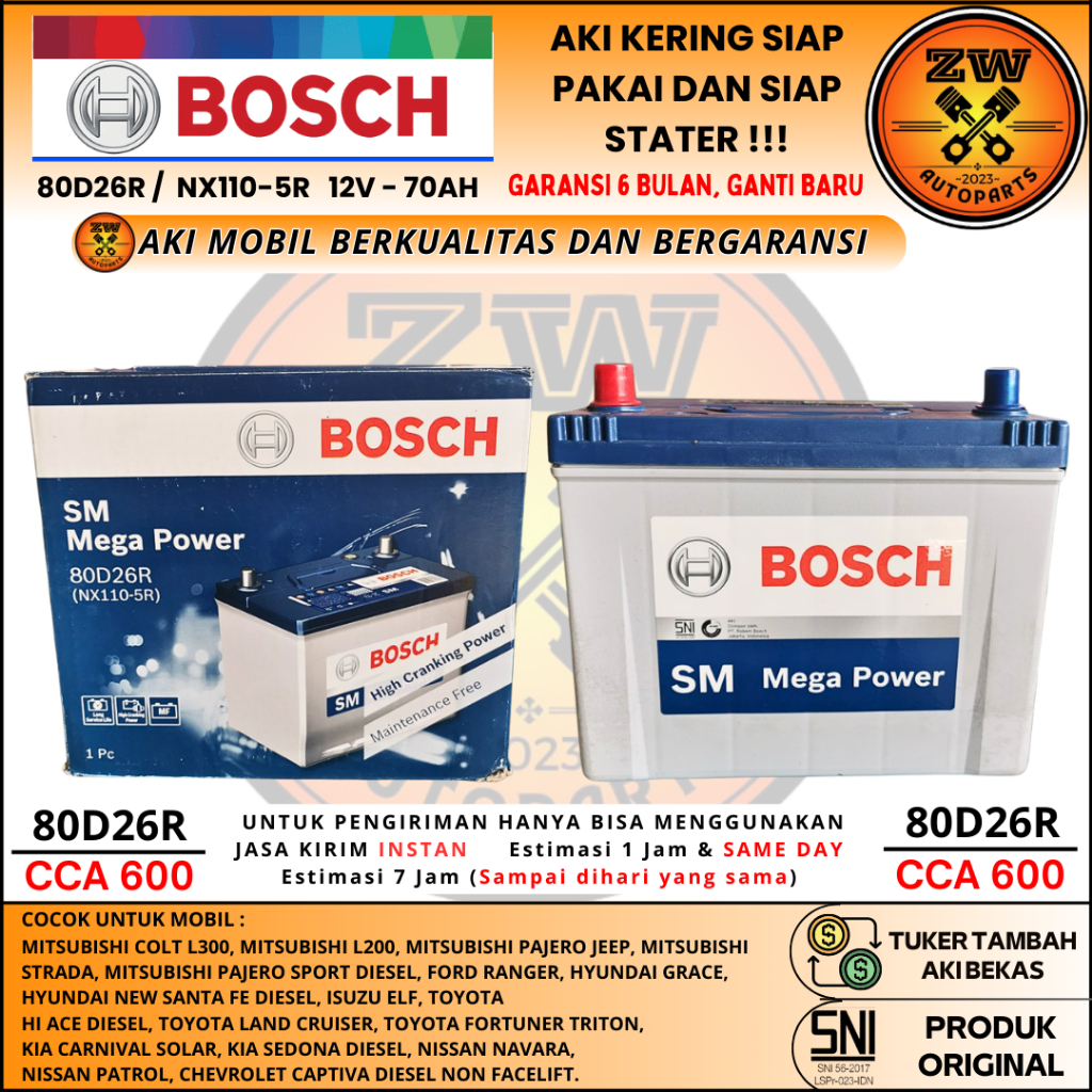 AKI MOBIL MITSUBISHI KUDA, L200, L300, TRUCK 80D26R / N70 BOSCH AKI KERING