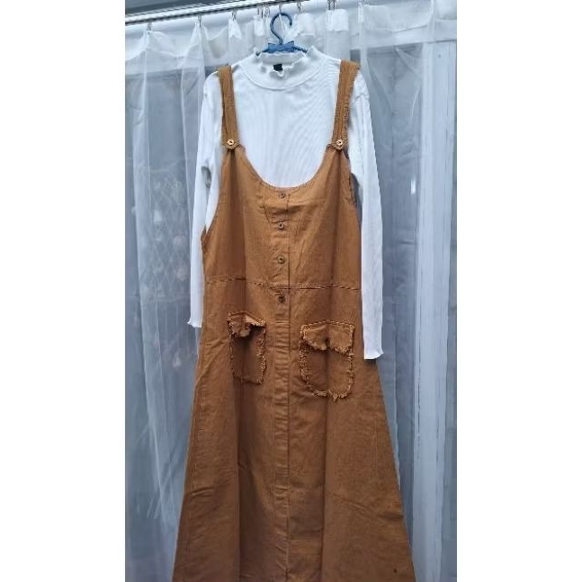 Dress overall kunyit preloved dress panjang kuning  Gamis modern gamis syari putih kuning gamis jean