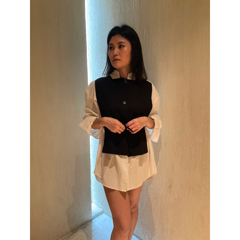 Nineties Studio - Kemeja plus vest / kemeja plus rompi / kemeja korea / kemeja wanita / atasan korea