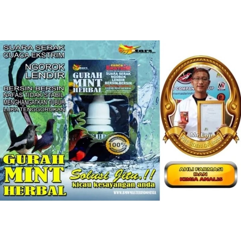 GURAH MINT HERBAL 10ml ATASI SERAK PENGGACOR BURUNG